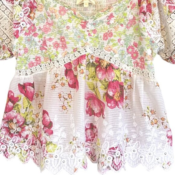 LoveShackFancy Prezia Embroidered Lace Floral Top White Designer XS - Picture 2 of 12
